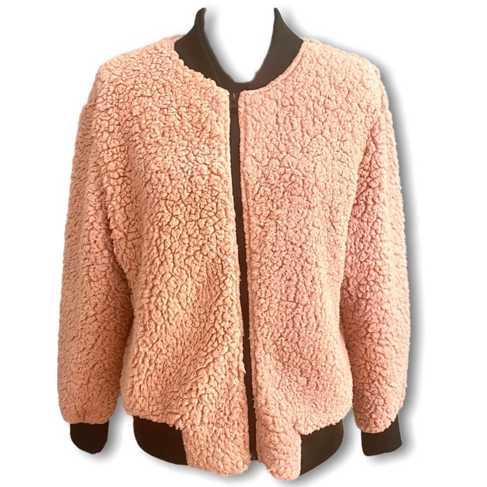 M3 Pink and Black Fuzzy Zip Lightweight  Bomber Jacket